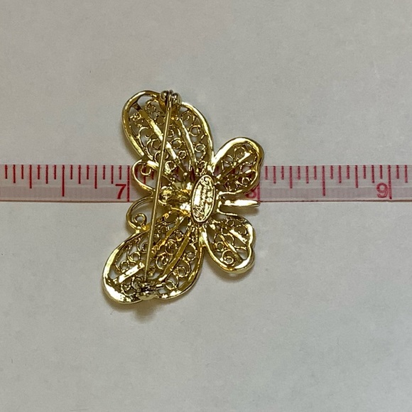 Danecraft Jeweled Gold Toned Butterfly Brooch - Picture 5 of 8